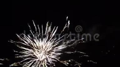 新年庆祝五彩缤纷的烟花。 夜空中闪烁着五彩斑斓的烟花。 烟花显示在